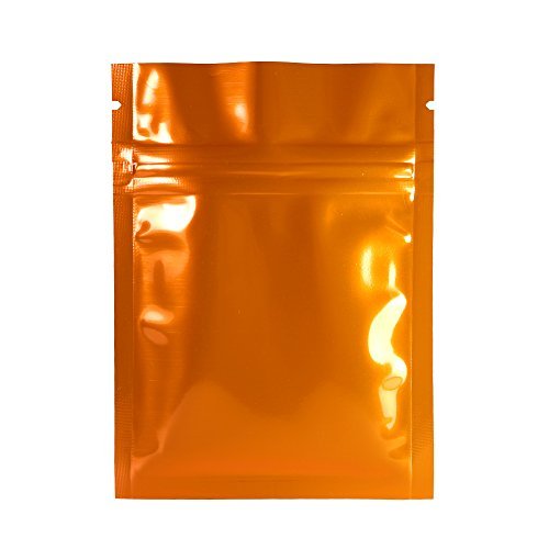 100 Durable Double-Sided Metallic Foil Mylar Flat Ziplock Bag 7.5x10cm (3x4") (Orange)