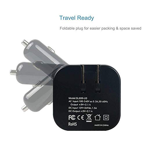 USB Wall Car Charger Combo,BOLWEO 2.1A 2-in-1 Dual Port USB Car Travel Charger,Home Wall Adapter with Foldable Plug Compatible iPhone 7/6Plus/5s,iPad,Samsung Galaxy S6 Edge/S5,HTC Kindle (Black)