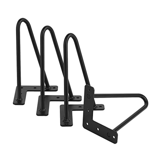Black Hairpin Legs, Two-Rod Table Legs, Set for 4 Hairpin Table Legs, 8"/12"/16"/18"/22"/28" for Coffee Tables, Modern Desks, Night Stands (12")