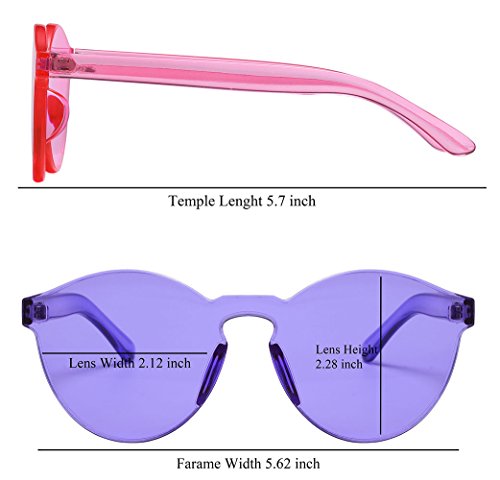 One Piece Rimless Sunglasses Transparent Candy Color Tinted Eyewear(Rose Red+Purple)