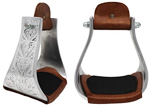 Challenger Tack Horse Saddle Western Riding Engraved Aluminum Stirrups 4.5″ Wide Tread 51157