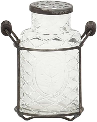 Medallion Antique Glass Vase with Metal Holder