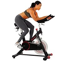 Sunny Health & Fitness Magnetic Belt Drive Indoor Cycling Bike with 300 lb User Weight Limit, 44 lb Flywheel, Cage Pedals and Tablet Holder - SF-B1805