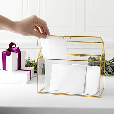 Cathy's Concepts Terrarium Gift Card Holder – Gold, Glass & Brass Construction, Perfect for Wedding Receptions, Graduations & More