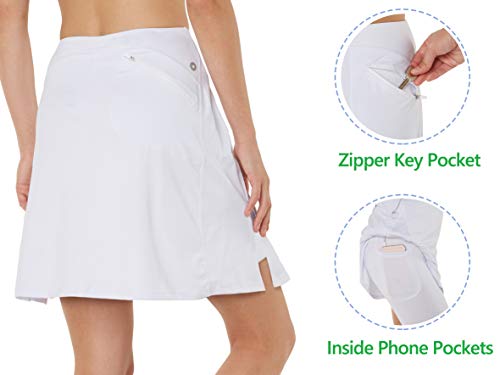 slimour Women Modest Running Skirt Travel Skirt with Pocket Swim Skirt High Waist with Shorts White XXL