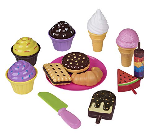 Playkidz Pretend Pastry Food, Pretend Play Set Toy Food, Educational Fun Little Pastries for Childrens Play Kitchen, Assortment of Fake Cookies, Cupcakes, Ice Cream etc.