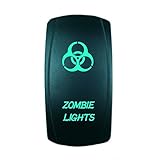 QUNQI STAR 5 pin Laser Backlit Rocker Switch ZOMBIE LIGHTS 20A 12V On/off LED Light Toggle Switch (Green)