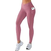 BRXL No Front Seam Leggings for Women Soft V Cross Mid Rise Workout Athletic Gym Lightweight Yoga Pants with Pockets Spandex