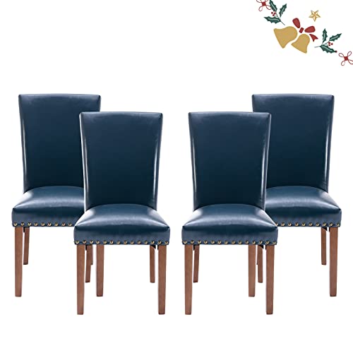Parsons Dining Chairs Set of 4, Upholstered Nailhead PU Leather Dining Room Kit…