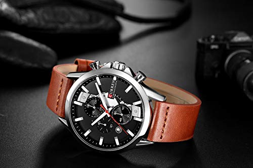 Curren 8325 - Reloj de pulsera para hombre, diseño de zonas horarias, color marrón - Imagen 4