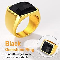 U7 Mens Black Onyx Rings 18K Gold Plated Stainless