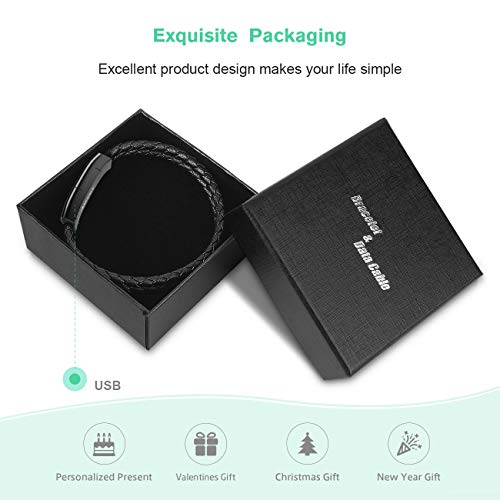 USB Charging Bracelet Cable Fashion Double Braided Leather Wrist Data Charger Cord (Black L(8.2"))