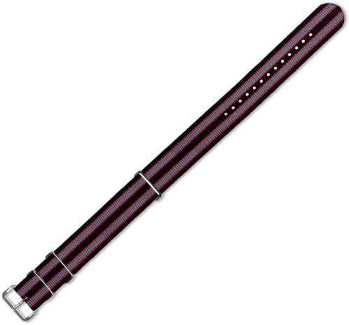 20mm Military MoD Ballistic Nylon G10 Watch Band - Black with Grey & Red stripes