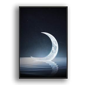 Framed Canvas Wall Art for Living Room, Bedroom Moon with Bright Canvas Prints for Modern Home Decoration Ready to Hang - 16"x24" inches