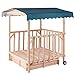 Costzon Kids Retractable Playhouse w/ Sandbox Canopy, Non-Woven Fabric Cloth, Wood Frame Play Area, Two Wheels, Children Outdoor Beach Cabana Sandbox for Outdoor, Home, Lawn (Aquamarine, 52-Inch)