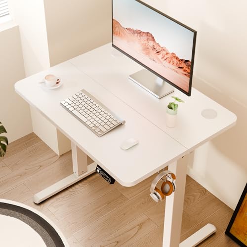 ERGOMAKER Electric Height Adjustable Standing Desk 80x60cm, Sit Stand Desk with Splicing Top for Home Office (White Frame + White Desktop) | Electric Adjustable Standing Desk, Sit to Stand Computer Office Desk with Splice Board, Memory Preset, Lifts 28.7''-46.5"