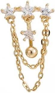 Fashion Women Body Piercing Jewelry 14G Hypoallergenic Stainless Steel Cubic Zirconia Belly Button Ring Navel Rings Clear Crystal Star Tassel Gold Dangle Gold With Diamond White