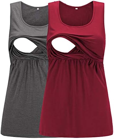 CareGabi Women’s Maternity Comfy Pull-up Nursing Tank Tops Round Neck Sleeveless Breastfeeding