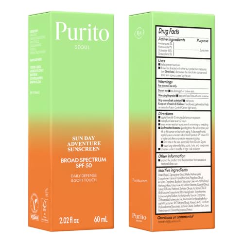 PURITO Korean Sunscreen SPF 50 | Lightest Texture, No White Cast, Broad Spectrum UVA/UVB | Oil-Free, Vegan, For All Skin Types | Daily Lightweight Sun Protection | Korean Skincare, 60mL 2.02 fl.oz