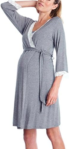 Iusun Womens Lace Pregnants Soft Sleepwear Dresses Casual Night-Rob Nursing Baby Maternity Pajamas Dress (Dark Gray, L)