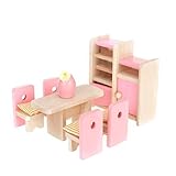 Aisster(TM) Wooden Furniture Dollhouse Miniature Pink Dining Room Set Children Toy
