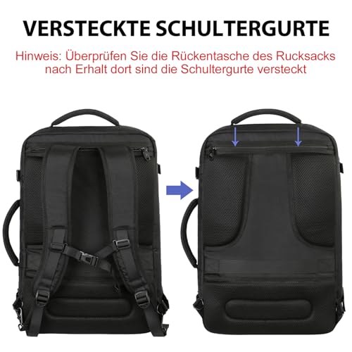 MATEIN Hand Luggage Backpack for Air Travel, black, Business | Reiserucksack Damen, Rucksack Handgepäck Flugzeug, Ryanair Rucksack Herren 40x30x20, Travel Backpack für Kurztrip, Schwarz