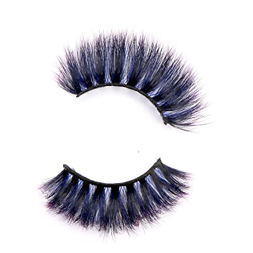 FOXSCOS 20MM COLORED EYELASHES,HALLOWEEN 3D MINK LASHES WITH COLOR,BEAUTIFUL NATURAL THICK COLORFUL FALSE EYELASHES 1 PAIR FOR CHRISTMAS NEW YEAR PARTY BALL COSPLAY（BLACK-PURPLE）