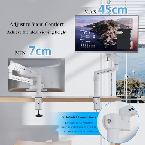Fydeamer Monitor Stand With Extention Arm for 17-32 inch Screens, Heavy Duty Gas Spring Fullmotion Monitor Mount holds 2-11kg, LED/LCD Display Arm, VESA 75×75/100×100, White