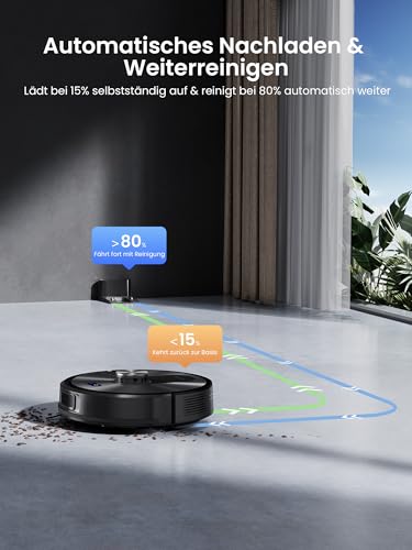 Proscenic Q10+ Robot Vacuum Cleaner with Wiping Function, 10000Pa 200min Vacuum Cleaner Robot, Intelligent Laser Navigation with 5 Maps, Smart Control via App, Alexa & Siri Apple Watch, Hard Floors