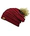 ScarvesMe Soft Stretch Cable Knit Ribbed Faux Fur Pom Pom Beanie Hat