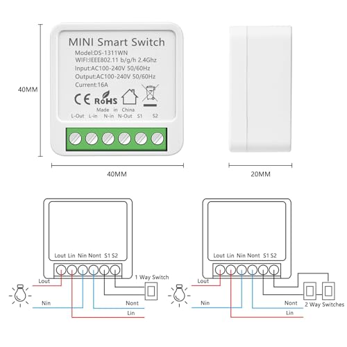 4 Pack Mini Smart Relay Switch Module Compatible With Tuya App, Alexa and Google Home - DIY WLAN Smart Life Switch, Neutral Conductor Required