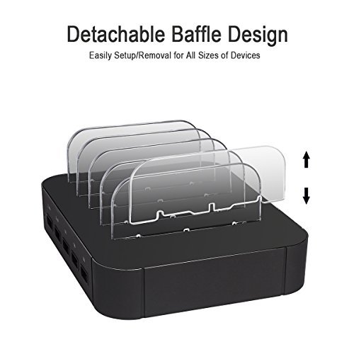 5 Port USB Charging Station Charge Dock Organizer, sanipoe Cell Phone Charger Multi Port Desktop Docking Devices - Compatible with Smartphone, iPad, Samsung Galaxy, and Other Tablets