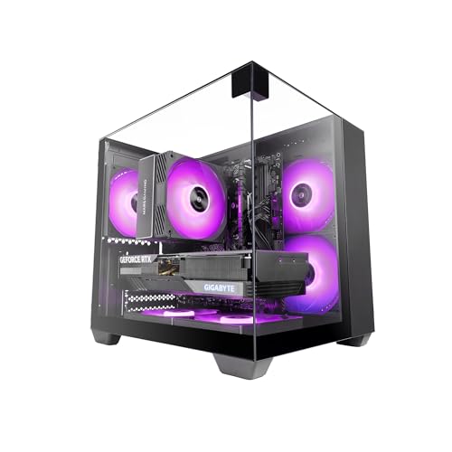 Mars Gaming MC-VISIONM, Case Gaming Compatto MicroATX, Triplo Vetro Temperato, Struttura Doppia Camera, Supporto Raffreddamento Liquido fino a 240mm, Mini-Tower PC con Ampia Capacità Interna, Nero