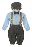 Vintage Dress Suit-Bowtie,Suspenders,Knickers Outfit Set for Baby Boys & Toddler, Houndstooth-Blue-12 Months