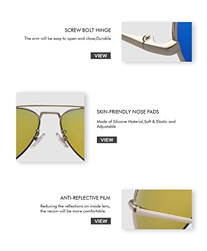 LUENX Aviator Sunglasses Men Women Polarized with Case - UV 400 Mirror Blue Lens Metal Siver Frame 60mm (Dark Blue -6, 60)