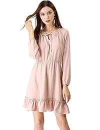 Allegra K Vestido de cuello redondo con volantes y dobladillo para mujer