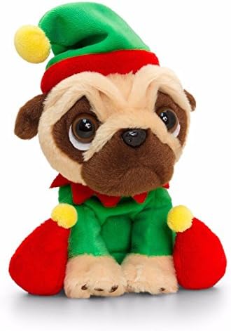 Keel Toys Pugsley Christmas Pug Dog Plush Cuddly Toy (Elf)