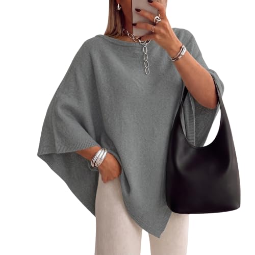 Women Knit Poncho Sweater Cape Boat Neck Batwing Sleeve Shawl Wrap at Amazon