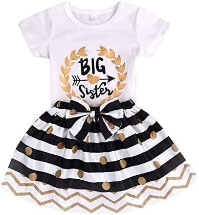 2 Styles of Baby Girls Letters“Big&Little Sister”Printed Tops+Floral Striped Pants+Hat+Headband Outfits Set