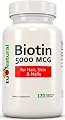 Biotin 5000 mcg, 120 Vegetarian Capsules (for Hair Growth, Skin, and Nails)