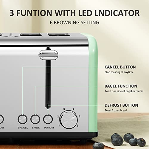 Toaster 4 Slice, REDMOND Stainless Steel 4 Slice Toaster Wide Slots