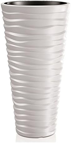 Wave Design Flower Pot Sand Slim 75 Cm High Weather Resistant Uv Resistant Shockproof With Planter Liner White Amazon De Garten