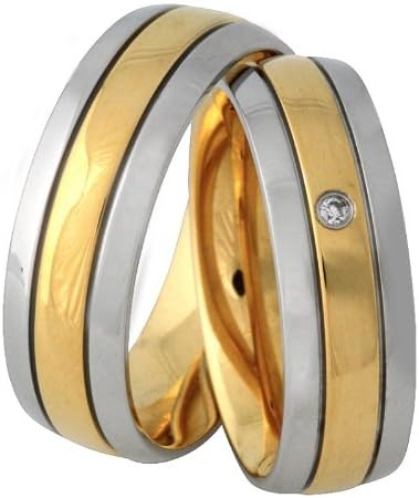 Jewelery Codex Wedding Rings Set For Him and Her, Couple Rings with FREE LASER ENGRAVING Stainless Steel With 1 Cubic Zirconia CZ Stone Color White