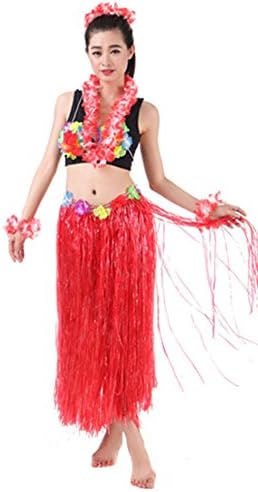 Double Hawaii Hula Adult Costumes Performance Clothing Six Piece(80cm) (red)