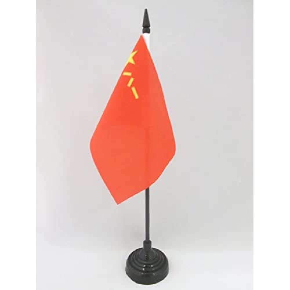 AZ FLAG - People's Liberation Army of China Table Flag 4'' x 6'' - PLA Chinese Office Mini Banner 100% Polyester 15 x 10 cm - Mini Desk Flag with 10'' Pole and Black Plastic Base