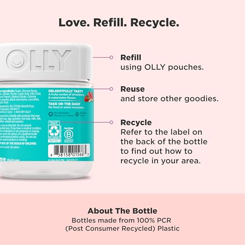 OLLY Teen Girl Multi Gummy, Healthy Skin and Immune Support, 15 Essential Vitamins, Biotin, Zinc, Calcium, Chewable Multivitamin, Berry Melon, 35 Day Supply - 70 Count