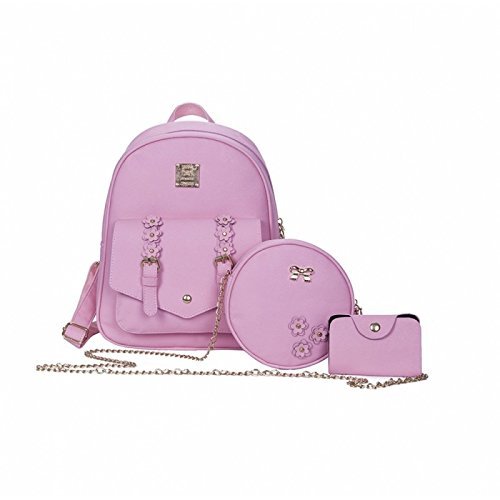 ergode set of 3 pcs pu leather women's bag rivet pendant bear women shoulder fashion backpacks for teenage girls with purses