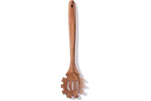 Wooden Pasta Serving Spoon, Spaghetti Fork, Slotted Noodle Server, 26 cm Long Kitchen Utensil