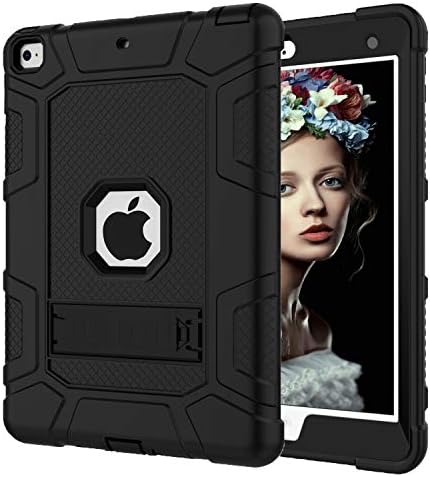 iPad Case 9.7 Inch 2018/2017, iPad 6th/5th Generation Case, Shockproof Rugged Case Hard PC and Silicone Hybrid Bumper Protective Case with Built in Stand for New iPad Case 9.7 Inch 2018/2017 (Black)
