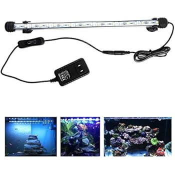 LED Aquarium Light, 15inch Fish Tank Light White Color Underwater Light Submersible Crystal Glass Lights